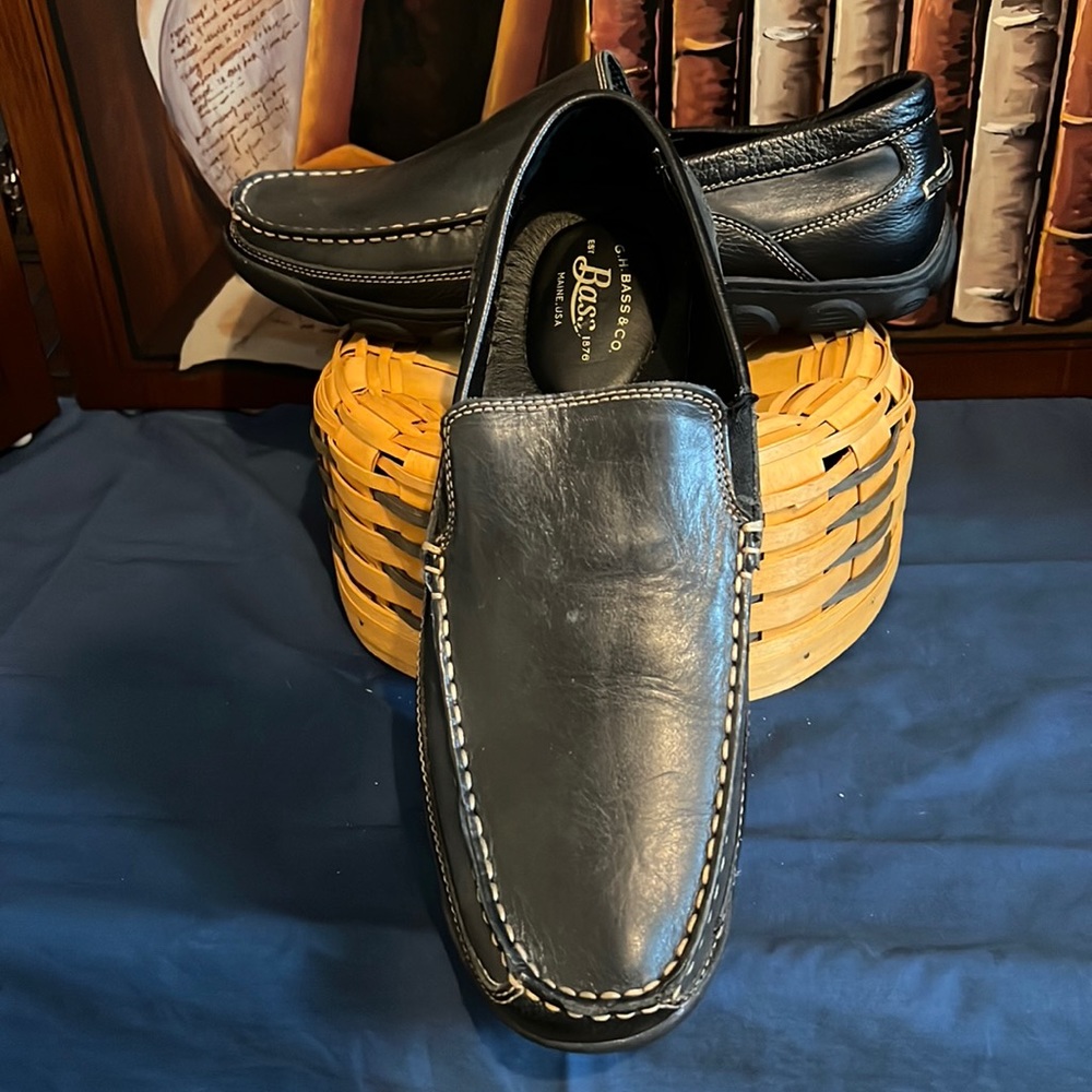 Bass Black Leather Loafers Shoes Size 11